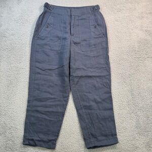 Athleta Womens Linen Voyage Cropped Pants Size 6 Blue Elastic Waist Pockets